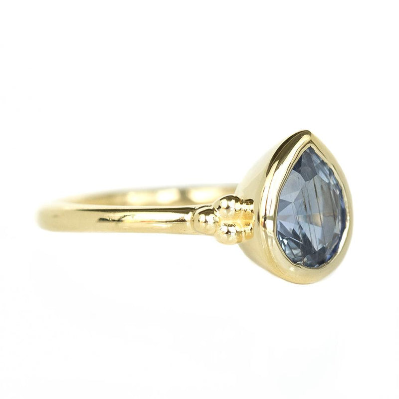 1.95ct Periwinkle Pear Sapphire Low Bezel Set Ring In 14k Yellow 