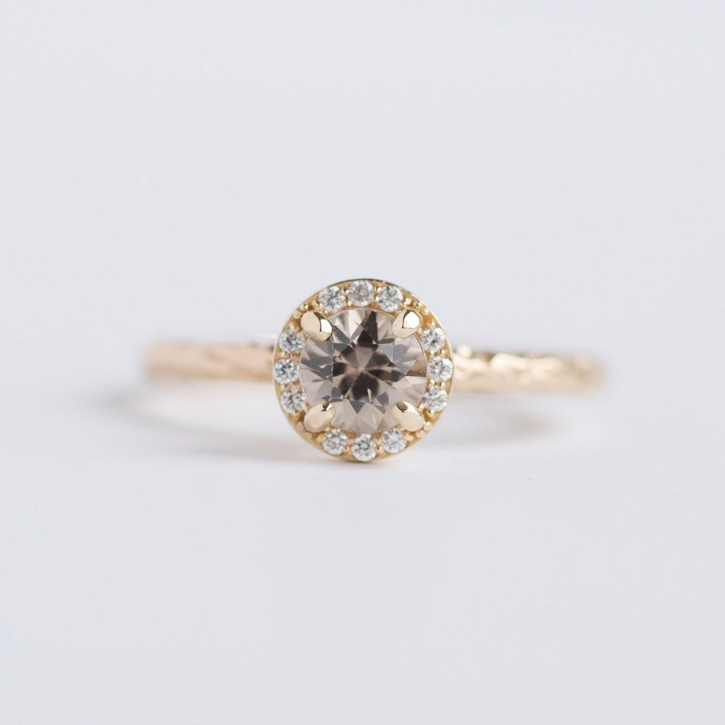 Diamond & Champagne Zircon Engagement Ring - Hand Carved Recycled Yell ...