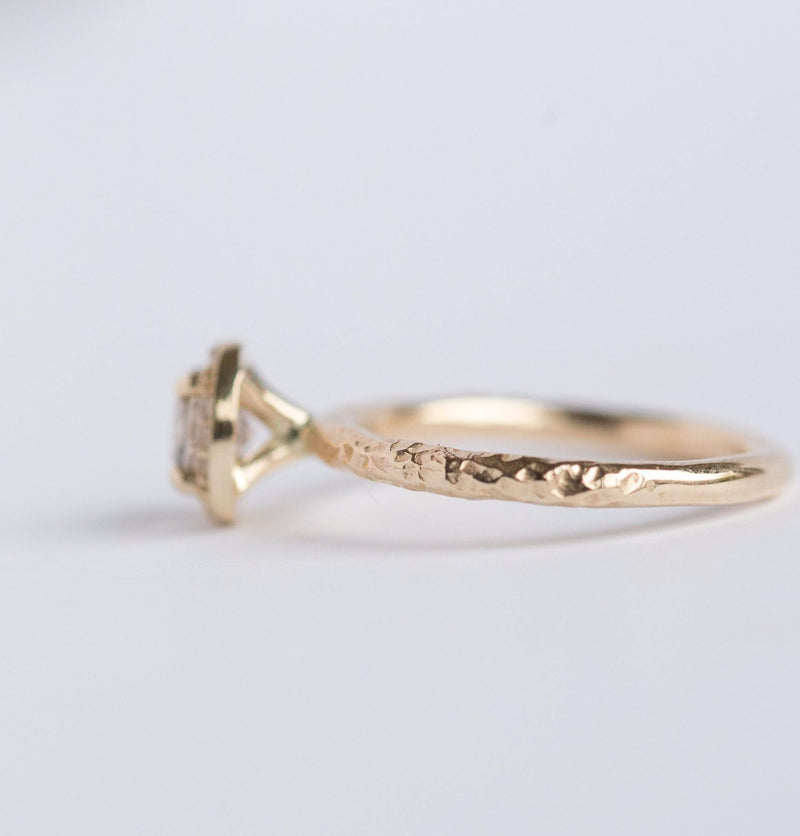 Diamond & Champagne Zircon Engagement Ring - Hand Carved Recycled Yellow Gold Earthy Setting - Ring by Anueva Jewelry