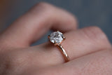 salt and pepper diamond solitaire ring, recycled rose gold in handmade carved ring band
