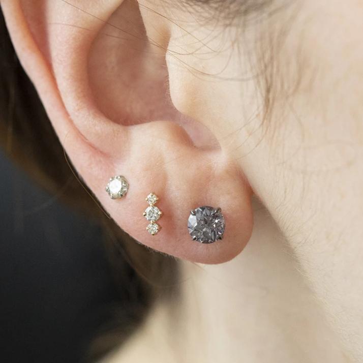 1.52ctw Round Grey Spinel Stud Earrings in White Gold
