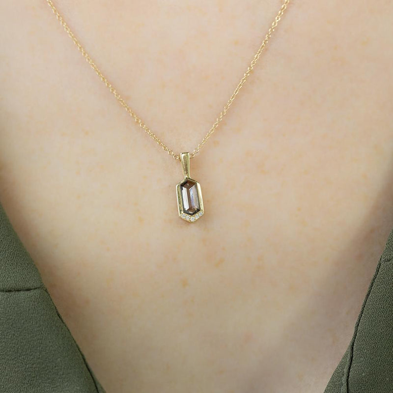 0.68ct Grey Rosecut Diamond Necklace in 14k Yellow Gold