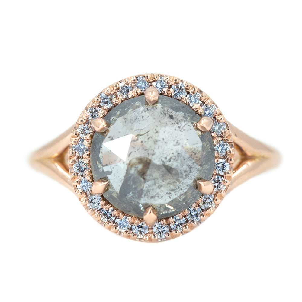 3.31ct Green-Grey Rosecut Diamond in Rose Gold Low Profile Split Shank ...