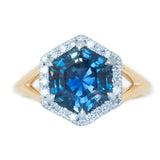 3.31ct Blue Hexagon Montana Sapphire Split Shank Halo Ring
