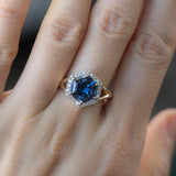 3.31ct Blue Hexagon Montana Sapphire Split Shank Halo Ring