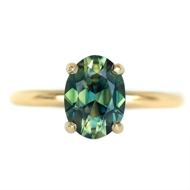 2.20ct Green Oval Nigerian Sapphire Solitaire Ring In 14k Yellow Gold