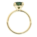 3.02ct Oval Deep Teal Green Sapphire Double Pronged Solitaire in 14k Yellow Gold