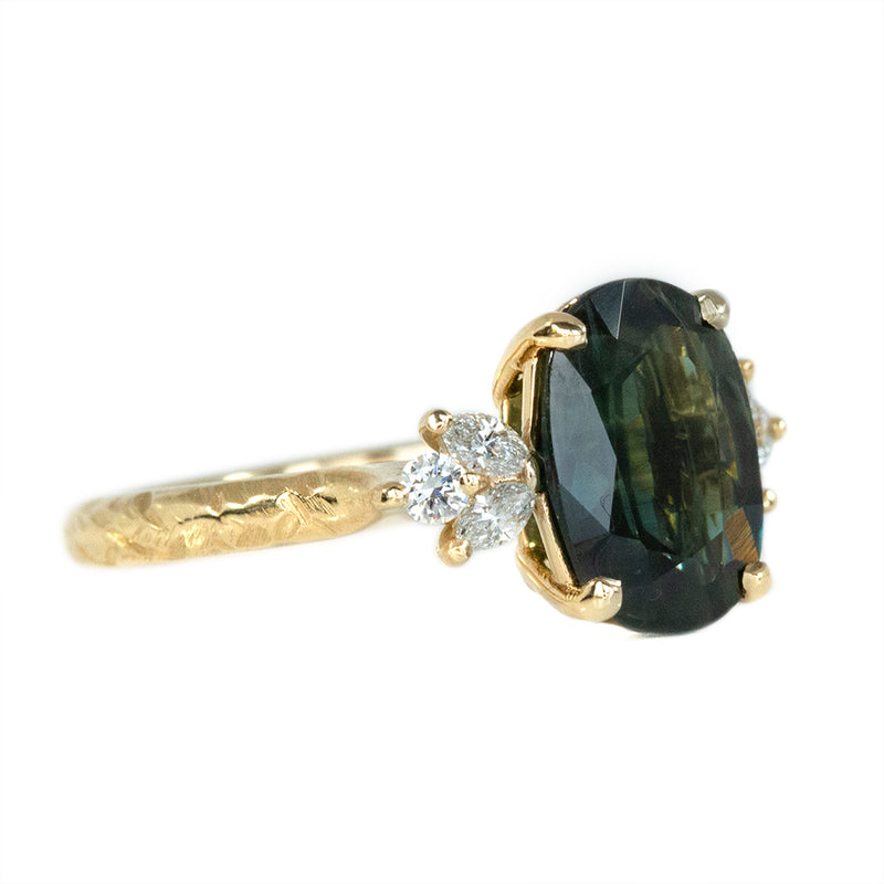 2.90ct Oval Sapphire Diamond Cluster Ring In 14k Yellow Gold Evergreen
