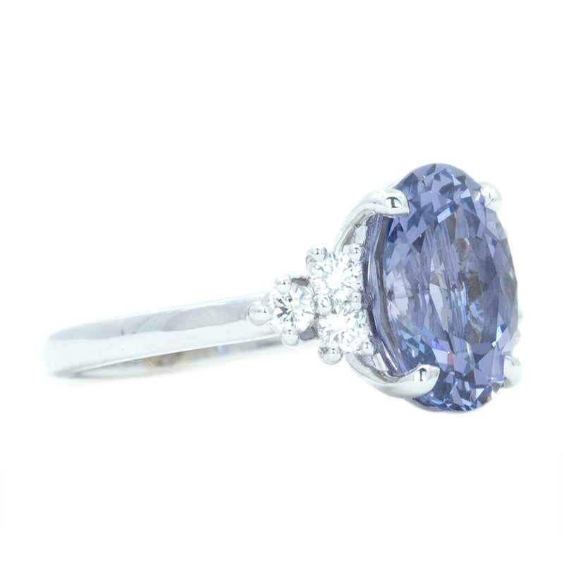 3.71ct Oval Purple Spinel and Diamond Cluster Ring in 14k White Gold