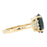 5.15ct Oval Deep Teal Sapphire and Diamond Cluster Ring in 14k Yellow Gold