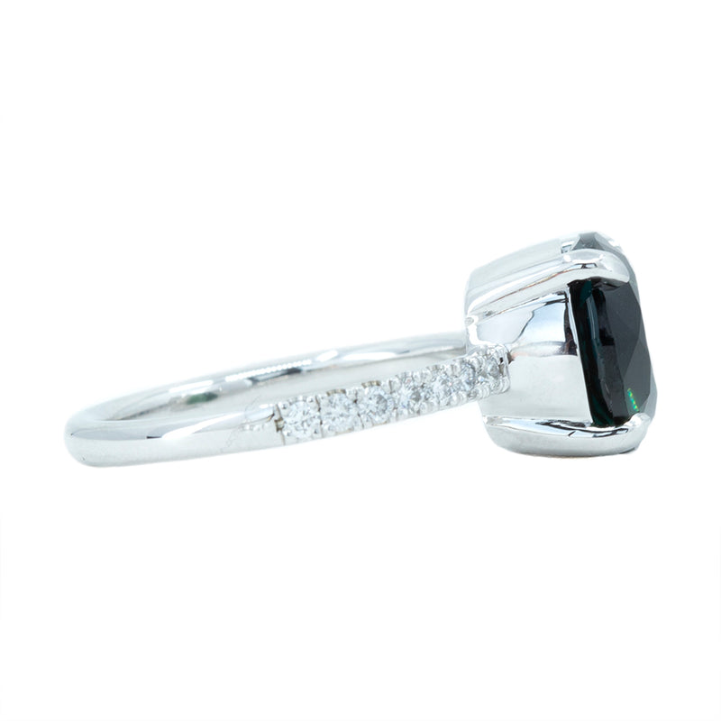 4.29ct GIA Sapphire and French Set Diamond Ring in 14k White Gold