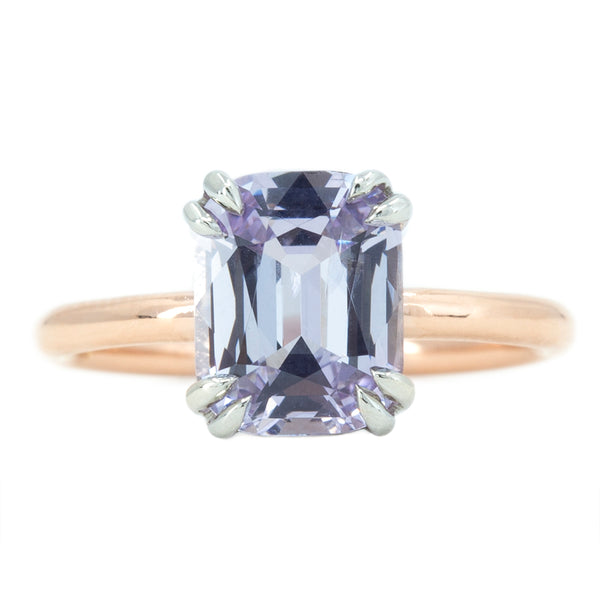 2.51ct Cushion Light Purple Silvery Grey Spinel Double Prong Solitaire in Two Tone Rose and White Gold