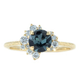 0.94ct Dark Grey and Teal Blue Spinel Asymmetrical Diamond Cluster Ring in 14k Yellow Gold