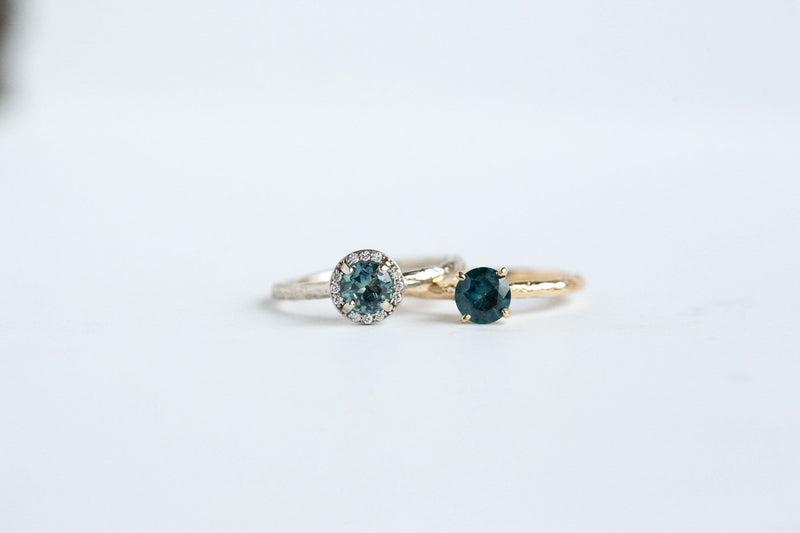 Teal Blue Montana Sapphire Solitaire Ring - Organic Carved Yellow Gold Prong Setting - Teal Mermaid Sapphire -  Unique Engagement Ring by Anueva