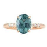 2.50ct Teal Montana Sapphire Solitaire with Tapered Diamonds in 14k Rose Gold