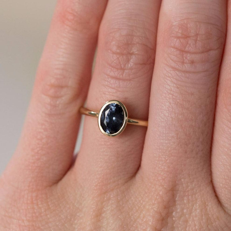 Indigo Blue Spinel Oval Ring - Bezel Set Ring - Spinel Engagement Ring by Anueva Jewelry