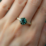 2.76ct Round Teal Nigerian Sapphire Double Prong Solitaire with Diamonds in 18k Yellow Gold