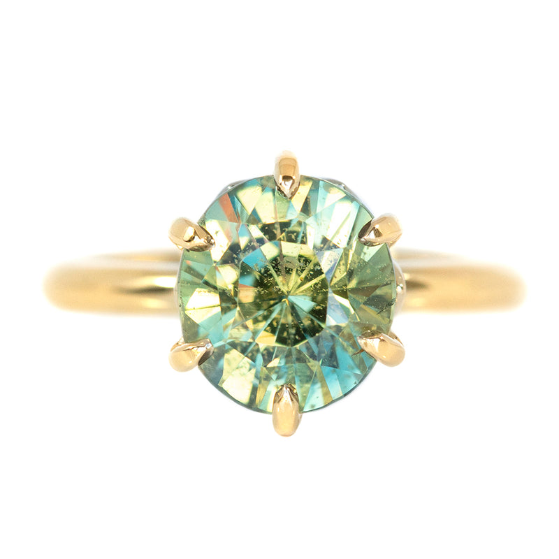 4.37ct Green Sapphire Lotus 6 Prong Solitaire in 14k Yellow Gold