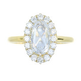 1ct Antique Style Rosecut Diamond Halo Ring, Low Profile in 14k Yellow Gold