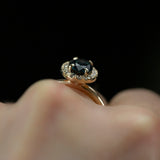 1.54ct Australian Deep Royal Blue Sapphire and Diamond Halo Ring in 14k Yellow Gold