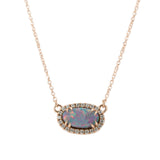 Opal and Diamond Halo Necklace in 14k Rose Gold, 9.40x5.35mm