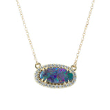 Opal and Diamond Halo Necklace in 14k Yellow Gold, 11.52x5.19mm