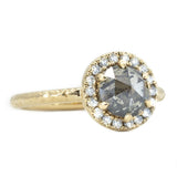 1.31ct Champagne Rosecut Salt and Pepper Diamond Ring in Low Profile Halo in 14k Yellow Gold