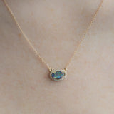 Opal and Diamond Halo Necklace in 14k Yellow Gold 9.10x5.20mm
