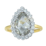 2.24ct Grey Pear Rosecut Diamond and Scalloped Halo Antique Ring in Two Tone Gold