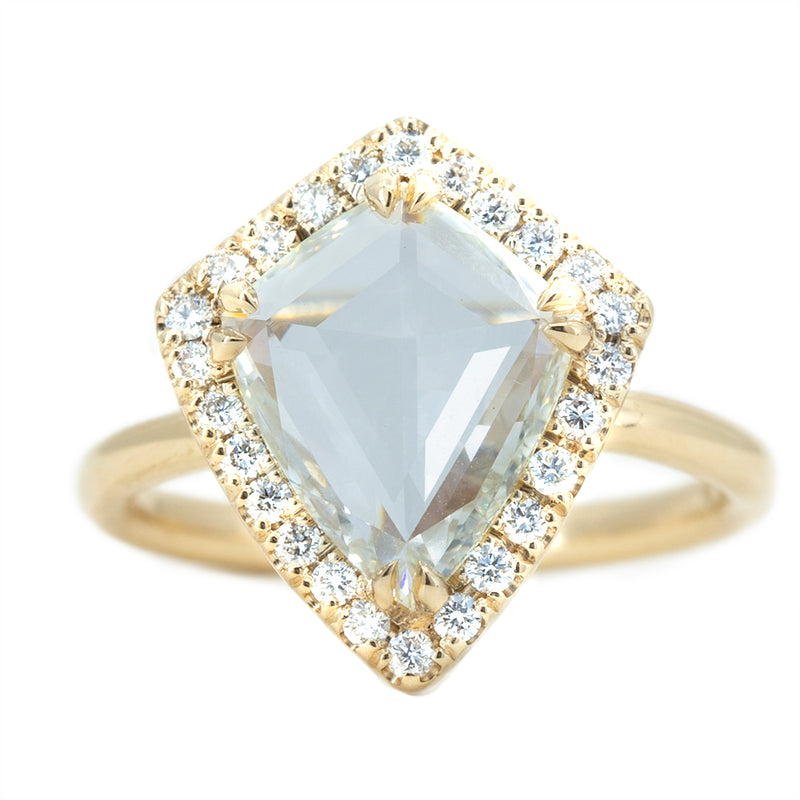 1.98ct GIA Kite Rosecut Diamond Low Profile Halo Ring in 14k Yellow Gold