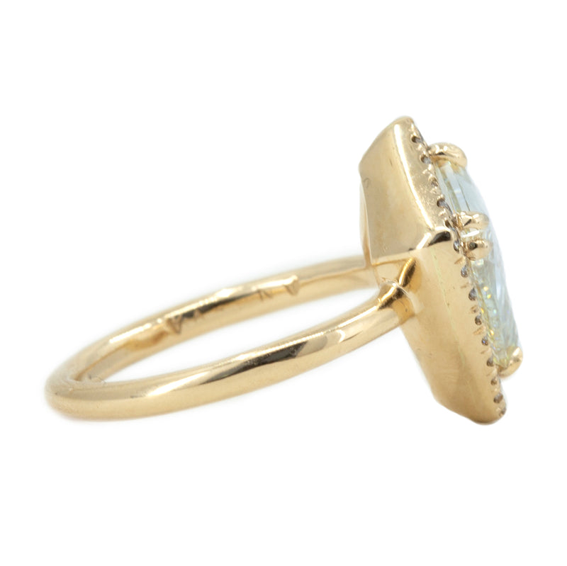 1.98ct GIA Kite Rosecut Diamond Low Profile Halo Ring in 14k Yellow Gold
