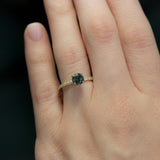 1.20ct Deep Teal Blue Green Sapphire with French Set Diamond Solitaire in 14k Yellow Gold