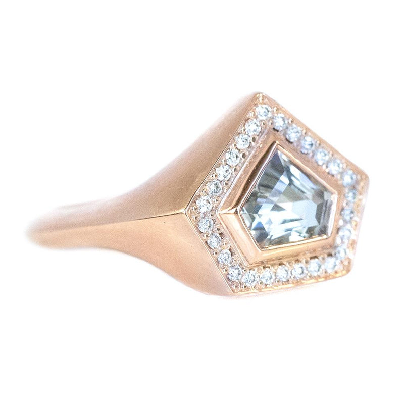 1.19ct Shield White Sapphire and Diamond Halo Signet in 14k Rose Gold