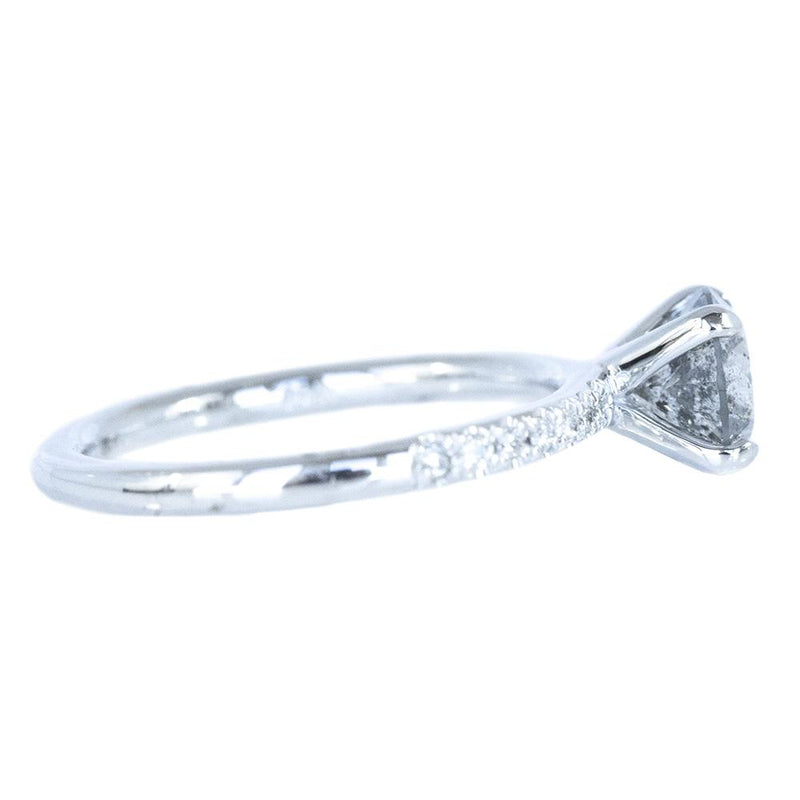 1.07ct Round Salt And Pepper Diamond with French Set Diamond Band In 14k White Gold