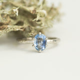 evergreen sapphire oval pastel sapphire carved bark gemstone engagement ring