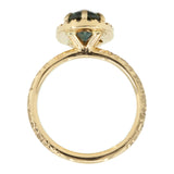 2.01ct Oval Teal Blue Sapphire and Six Prong Diamond Halo Ring in 14k Yellow Gold