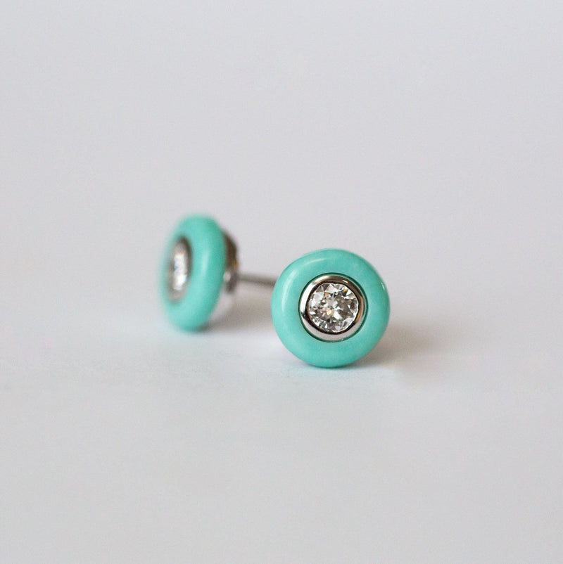 Turquoise and Diamond Stud Earrings - Reclaimed Vintage Diamonds in Turquoise halos by Anueva Jewelry