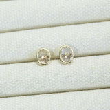 Oval Rose cut Sapphire Stud Earrings In Yellow Gold Bezel Set
