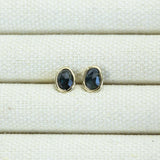Blue Oval Rosecut Sapphire Stud Earrings In Yellow Gold Bezel Set