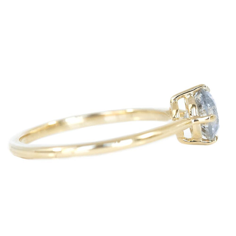 0.90ct Round Salt And Pepper Diamond Ring 4 Prong Compass Set In 14k Yellow Gold