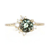 1.52ct Montana Sapphire and Asymmetrical Diamond Cluster Ring in 14k Yellow Gold