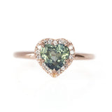 1.66ct Teal Heart Sapphire in Rose Gold Low Profile Diamond Halo by Anueva Jewelry