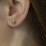 1.40ctw Salt And Pepper Diamond Stud Earrings in 6 Prong Settings In 14k White Gold on ear