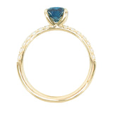 1.34ct Green Oval Parti Sapphire Solitaire with French Set Diamonds in Yellow Gold