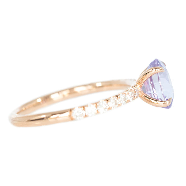 1.76ct Light Purple Oval Sapphire Solitaire with French Set Diamonds In Rose Gold