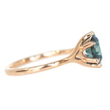 1.4ct Teal Nigerian Sapphire Low Profile Six Prong Split Shank Solitaire in 18k Rose Gold