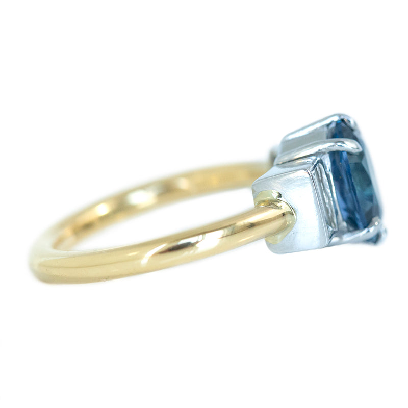 1.96ct Oval Sapphire and Baguette Diamond Three Stone Ring In 18k Yellow And Platinum