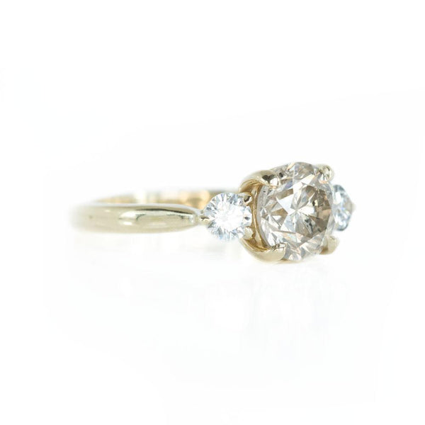 Classic 2.06ct Champagne and white diamond three-stone ring in 14k Yellow Gold