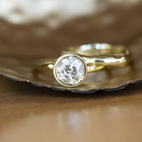 1.47ct Old European Cut Antique Diamond Bezel Set Ring with Organic Alluvial Band In 18k Yellow Gold