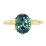 3.09ct Oval Parti Sapphire Lotus Six Prong Solitaire In 14k Yellow Gold